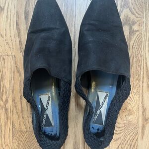 Vintage Black Pointed Toe Mules with Braided leather strap